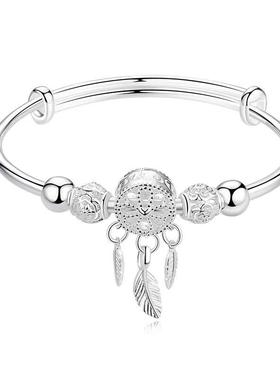 时尚捕梦网手镯女网红镀银手饰个性设计简约叶子流苏手饰定制