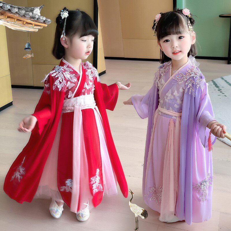 童装女童披袖贴花汉服裙中国风古