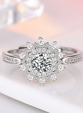 wish新款创意莫桑石雪花戒指 欧美结婚钻戒开口调节女士指环