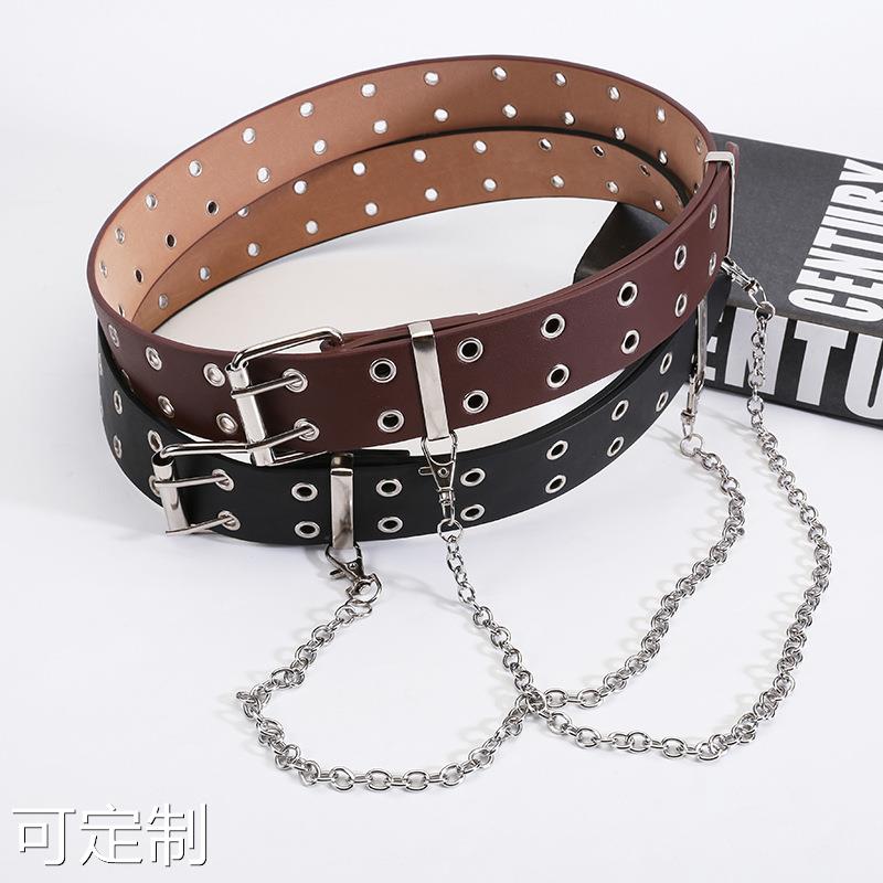 镂空单双排气眼腰带韩版摇滚嘻哈朋克风挂链裤带时尚牛仔裤女皮带