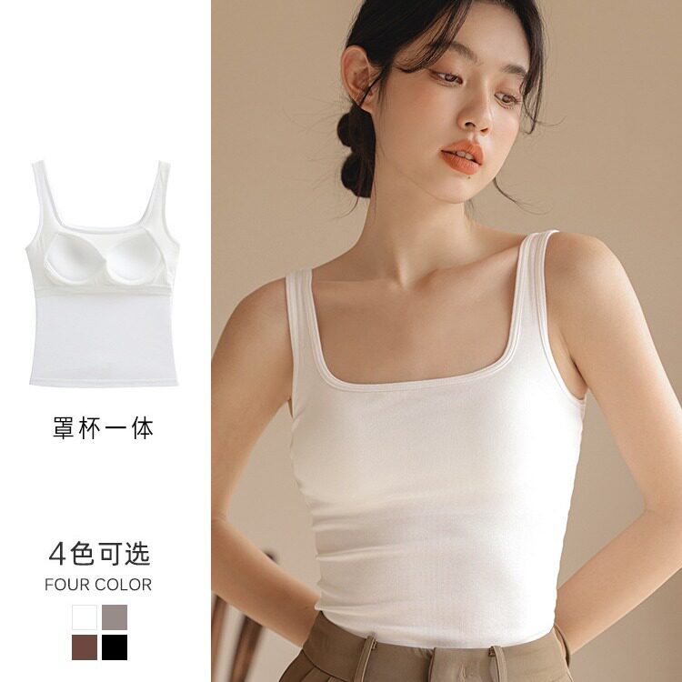 爆款韩版欲方领吊带美背背心一体式带胸垫棉裹胸外穿打底上衣