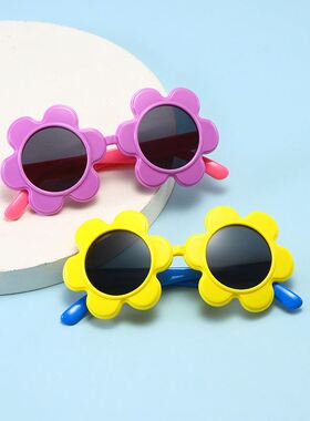2025时尚太阳花硅胶儿童太阳镜 新款卡通框架黑色大脸墨镜