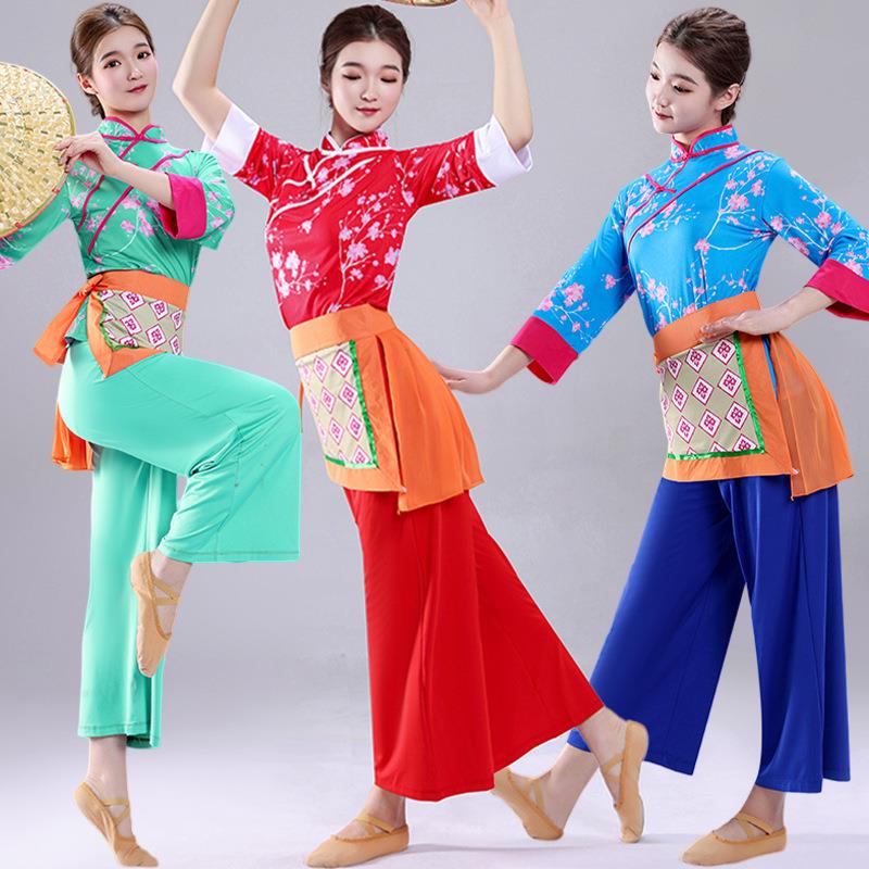 秧歌服演出服女新款夏季村姑采茶舞服装民族舞蹈广场舞套装2301定