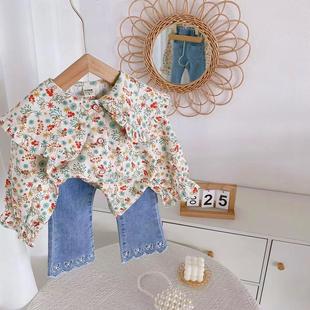 娃娃衫 女童碎花衬衫 儿童春装 新款 洋气宝宝翻领花衬衣上衣 2027春季