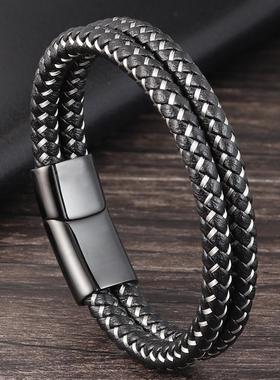 简约时尚 不锈钢手环 男士魅力钛钢丝手链 磁铁插口欧美热销手镯