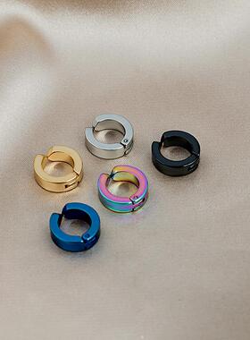 E1121欧美金银黑环形耳夹耳扣 钛钢耳钉无耳洞耳环【单只装】定制