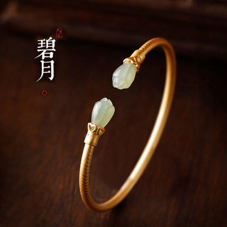 可回弹中国风玉兰花开口复古手