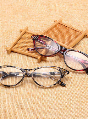 地摊跑江湖高清树脂老花镜时尚猫眼镶钻男女士老花眼镜T18158