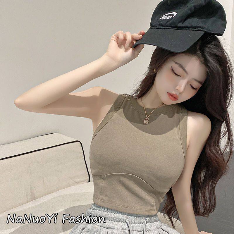 韩版辣妹棉吊带美背一体式固定杯胸垫裹胸外穿打底抹胸背心内衣