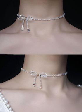 水晶蝴蝶结项链女潮网红小众设计