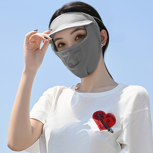 夏季防晒面罩男女带帽檐全脸遮阳 户外口罩透气薄款