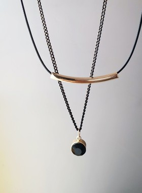 韩版简约几何圆形吊坠项链个性双