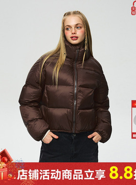 ics丨iconslab蓬松面包服冬印花logo美拉德90白鸭绒羽绒服短外套