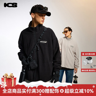 宽松情侣国潮CleanFit外套 男女冬季 ics iconslab立领摇粒绒开衫