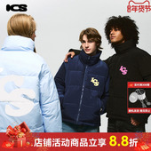 ics iconslab马卡龙色胶印LOGO大字母棉服男情侣装 宽松保暖棉衣