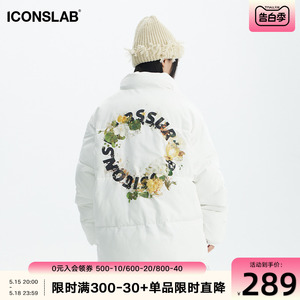 iconslab 花卉圈星设计感小众棉服冬季加厚保暖立领情侣装棉衣潮