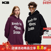 ics iconslab发泡印花‘准备好生活’连帽卫衣休闲简约帽衫 秋冬