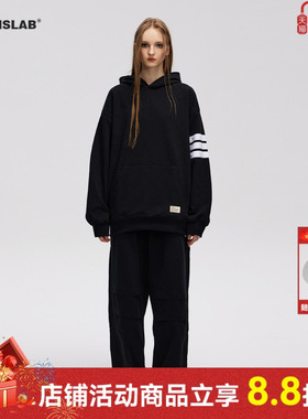 ics丨 iconslab条纹织带连帽套头百搭基础美式复古休闲宽松卫衣