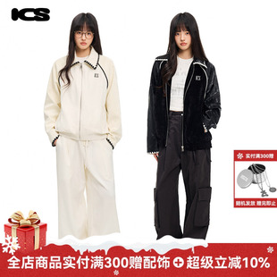ics 撞色嵌条翻领宽松外套 iconslab贝壳绣丝绒夹克2025年春新款