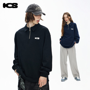 CleanFit长袖 ics 男女美式 polo衫 T恤 iconslab字母logo半拉链长袖