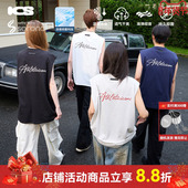 ics iconslab复古手写字体索罗娜凉感外穿无袖 落肩背心男女T恤夏