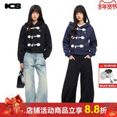 宽松短款 ics iconslab侧门襟牛角扣夹克情侣年春新款 连帽外套