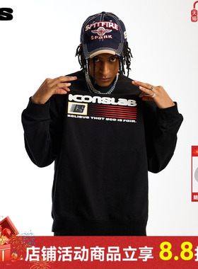 ics丨iconslab美式复古旗帜印花420g重磅套头卫衣潮宽松圆领上衣