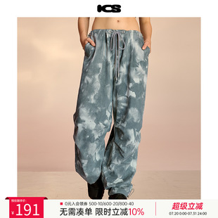 男情侶款 美式 iconslab迷彩工裝 潮牌秋寬松闊腿褲 傘兵休閑褲 ics