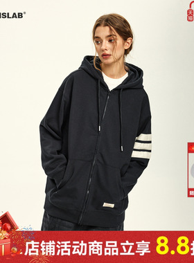 ics丨iconslab条纹分割国潮百搭休闲宽松连帽卫衣情侣秋季新款