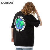 iconslab涂鸦地球短袖 ics 印花情侣潮牌T恤男女夏 曹曦月同款
