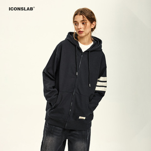 ics丨iconslab条纹分割国潮百搭休闲宽松连帽卫衣情侣秋季新款