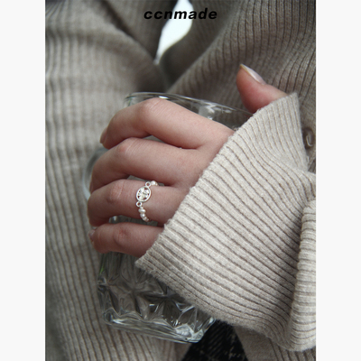 [现货]Plumeria珍珠戒指 925纯银韩国银匠打制花朵珍珠原创设计