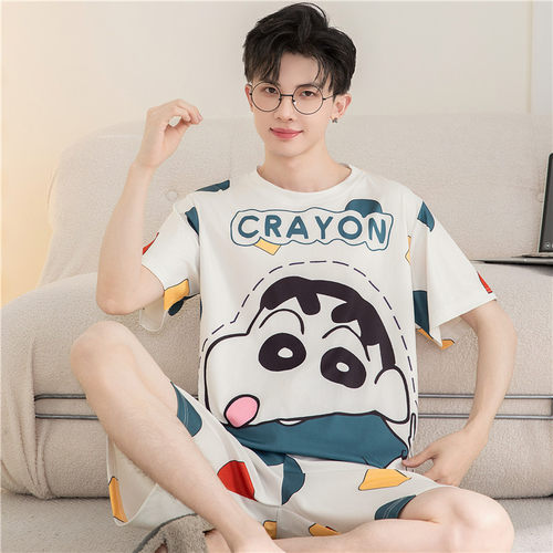 莫代尔冰丝男士套装夏季短袖卡通