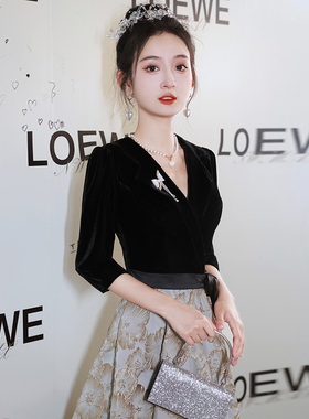 黑色年会晚礼服裙女2025新款轻奢小众高端宴会裙高级感法式主持人