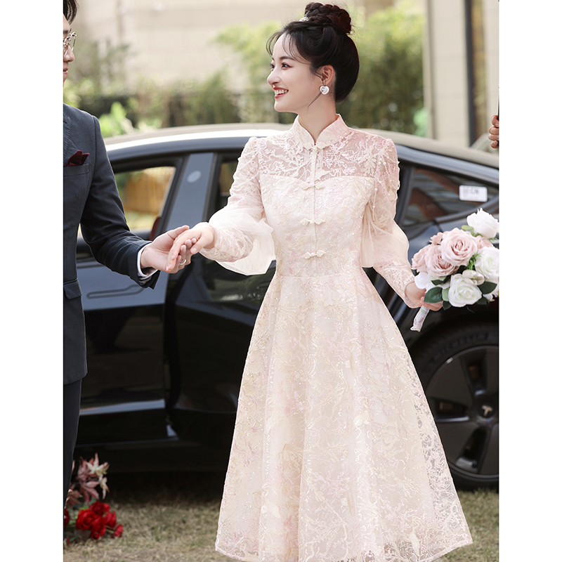 新中式订婚礼服高端蕾丝裙