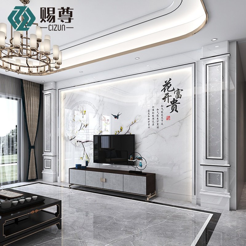 框简约整体背景墙现代瓷砖影视墙造型中式石客厅电视新微晶大理石