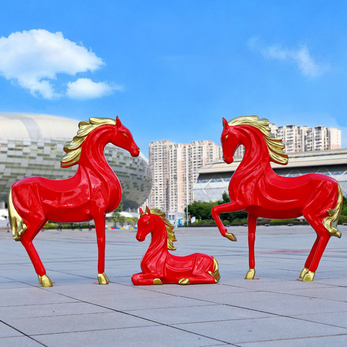 玻璃钢几何抽象马雕塑马年吉祥物仿真动物公园林小区景观装饰摆件