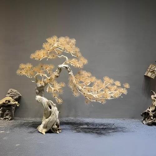 仿真松树雕刻牙签松大型罗汉松装饰假雪松马尾松木雕造景高端枯树