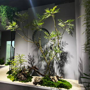 仿真十大功劳绿植造景室内景观南天竹假树仿真树酒店造景落地摆件