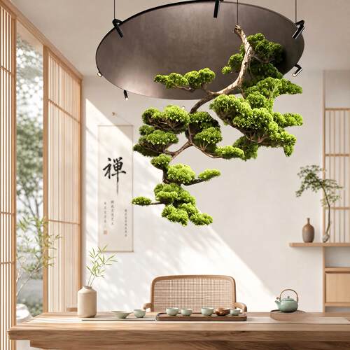 高端会所景观装饰大型悬挂松树