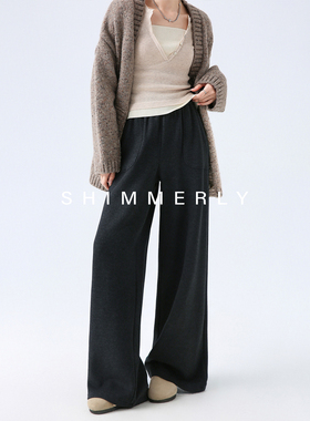 黑灰色羊毛阔腿裤女冬季高腰垂感直筒裤宽松窄版加长加绒毛呢裤子