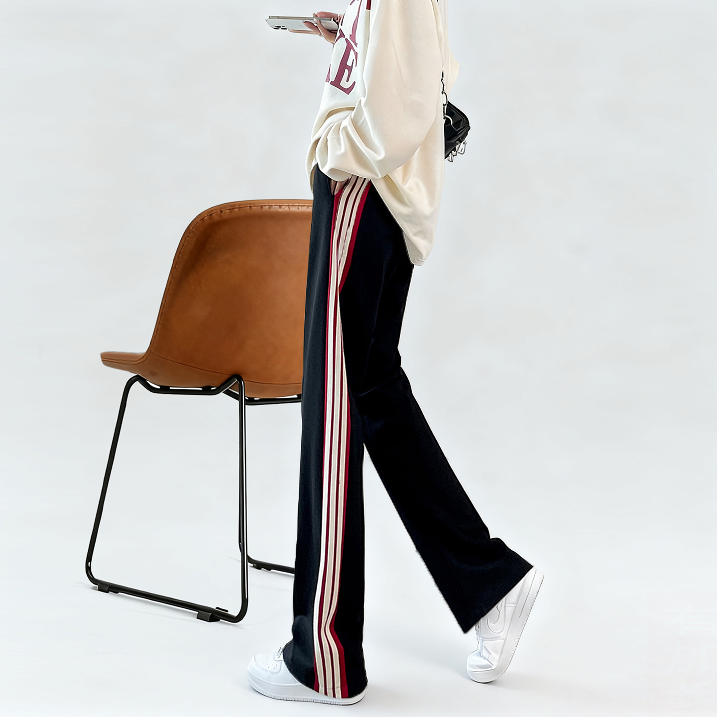 170CM高个子请进窄版条纹阔腿裤