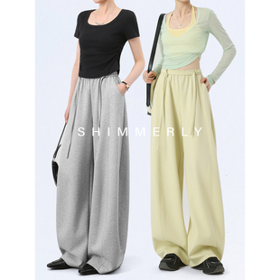 弯刀宽松休闲裤 女春款 灰色卫裤 松紧腰垂感运动阔腿裤 胯部隐匿