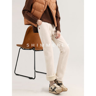 【醋酸羊毛】特厚羊羔绒加厚女裤加长垂感运动烟管窄版直筒裤女冬