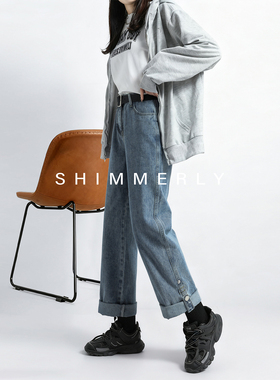 加绒牛仔裤女冬加厚卷边窄版直筒裤2025新款烟管蓝色显瘦阔腿裤W