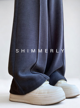 灰蓝色加绒阔腿裤女冬季加长窄版直筒裤梨型垂感休闲加厚运动裤W