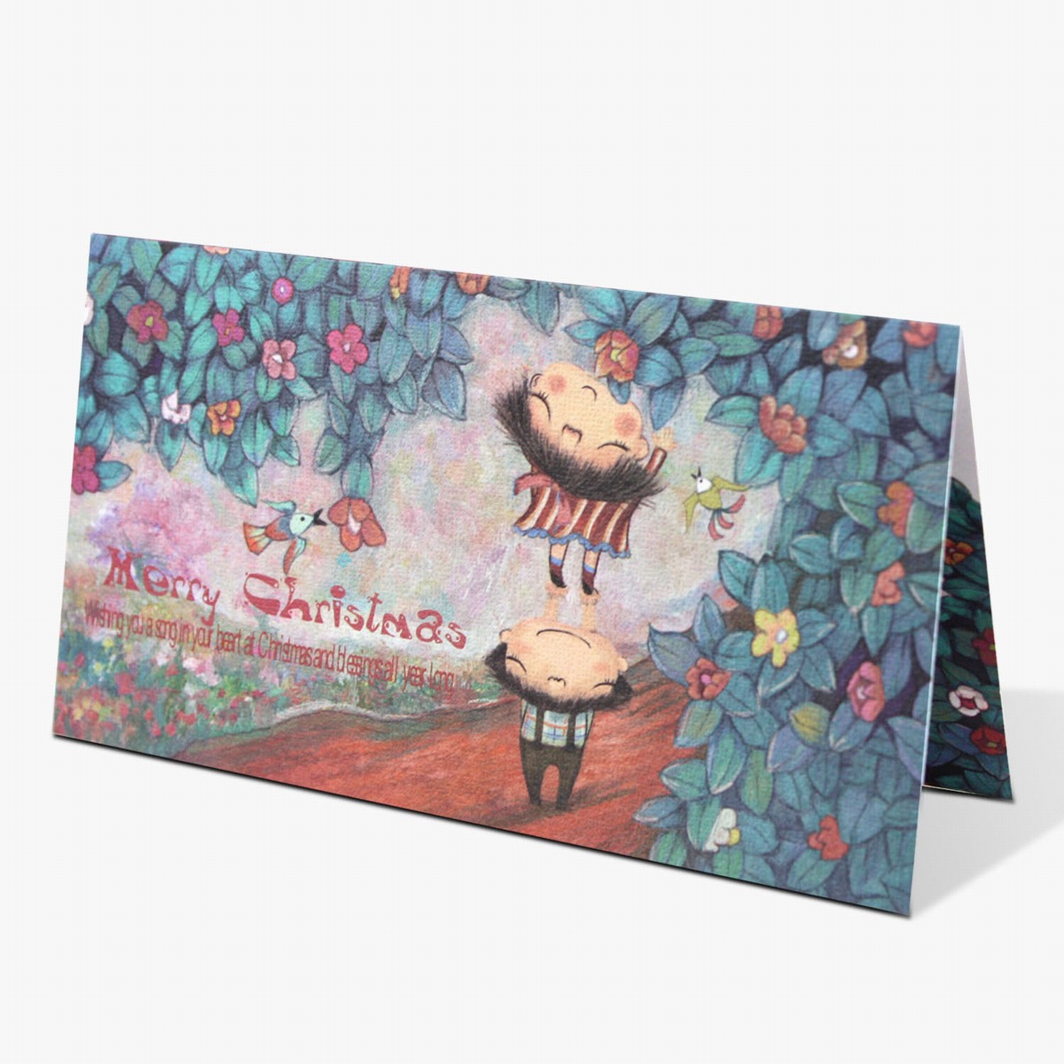 Stephy果果手绘卡通文艺小清新圣诞祝福明信片圣诞贺卡(配信封)