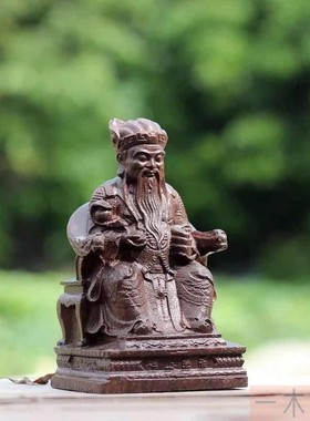 土地公摆件财神爷如意实木沉香木
