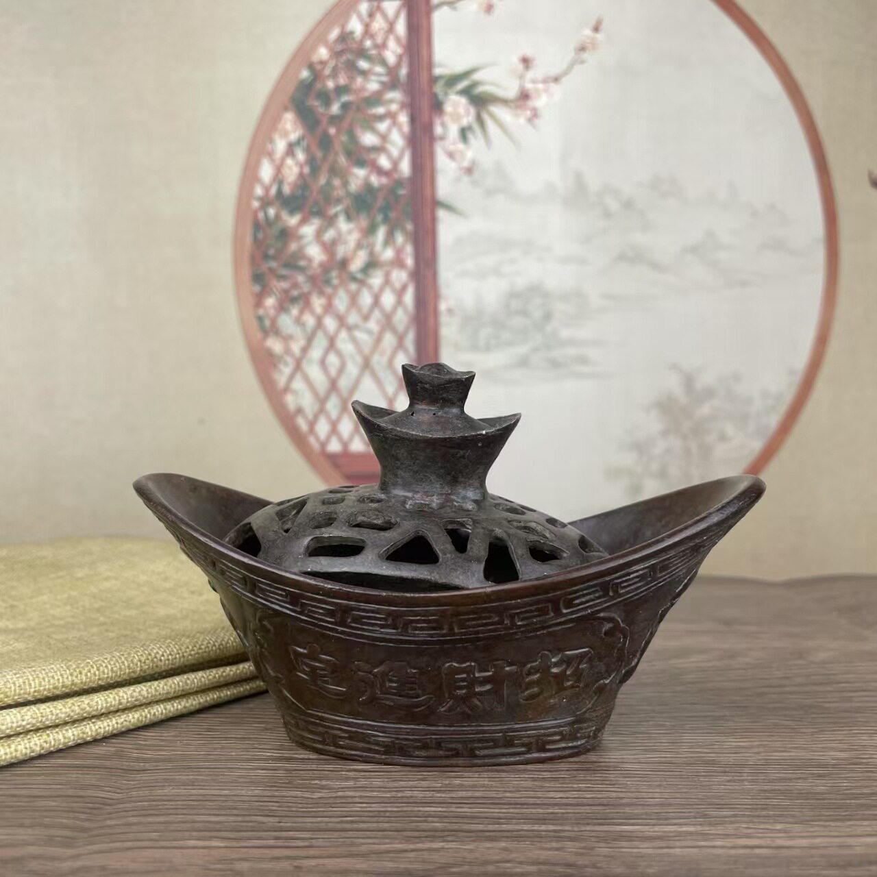 古玩收藏仿古清代老铜器八卦炉八卦盘香炉家用室内元宝檀香炉茶道