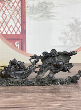 古玩复古铜器收藏合金布袋弥勒佛家居客厅书房办公室桌面装饰摆件